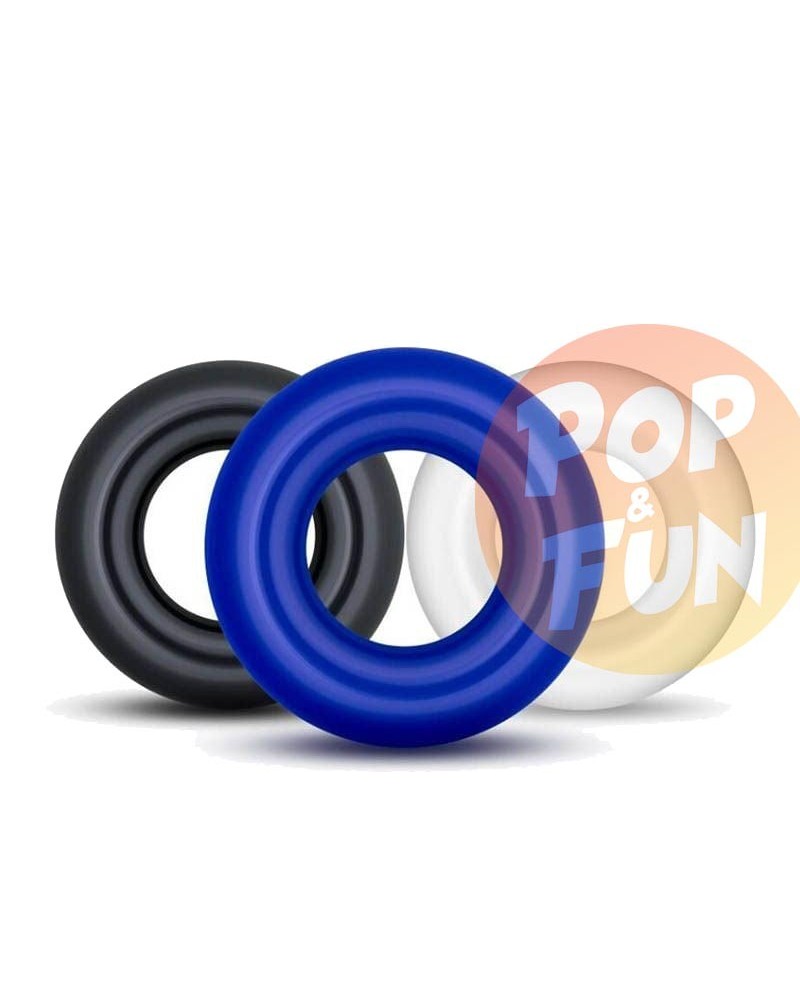 Lot 3 cockrings souples Noir Bleu Blanc