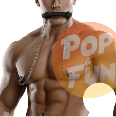 Bâillon avec Pinces Tétons Nipple Gag Noir sur Pop and Fun - Sextoys et poppers