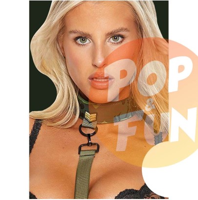 Collier avec laisse BDSM - Army - Green sur Pop and Fun - Sextoys et poppers