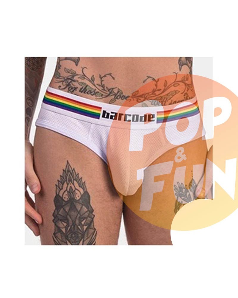 Slip Barcode Pride Blanc sur Pop and Fun - Sextoys et poppers