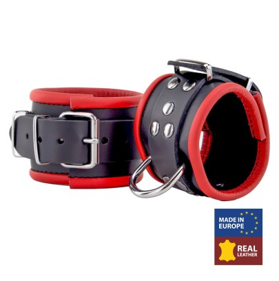 Menottes en cuir pour poignets Noir-Rouge disponible sur Pop and Fun