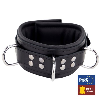 Collier rembourré en cuir avec Anneaux D Noir disponible sur Pop and Fun